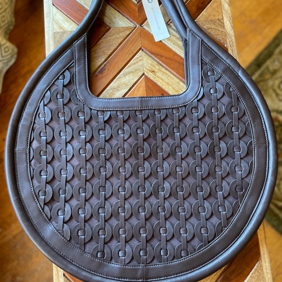 Anthropologie Circle Gusset Tote Chocolate NWT $178 - Picture 7 of 12